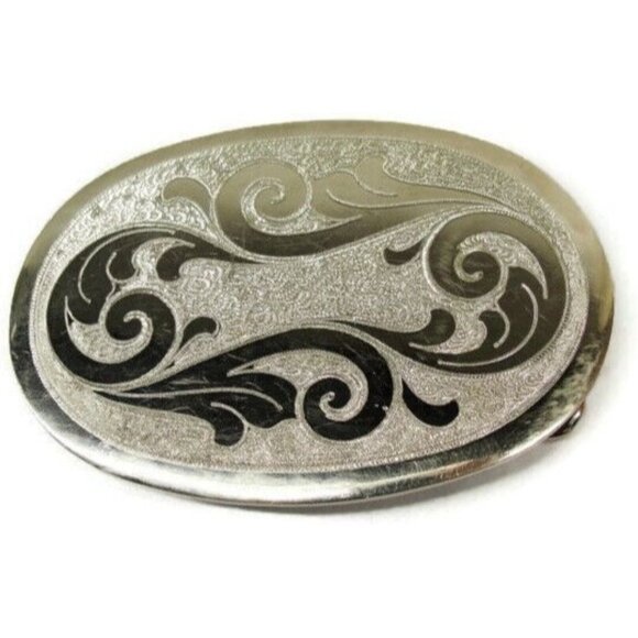 German Silver Etched Belt Buckle Fancy Design Western - Picture 1 of 9